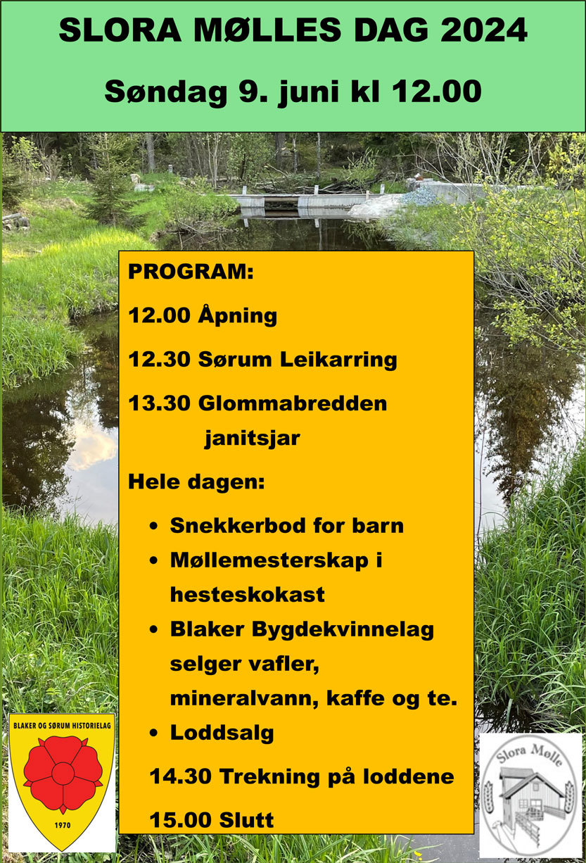 Slora Mølles Dag søndag 9. juni kl. 12:00